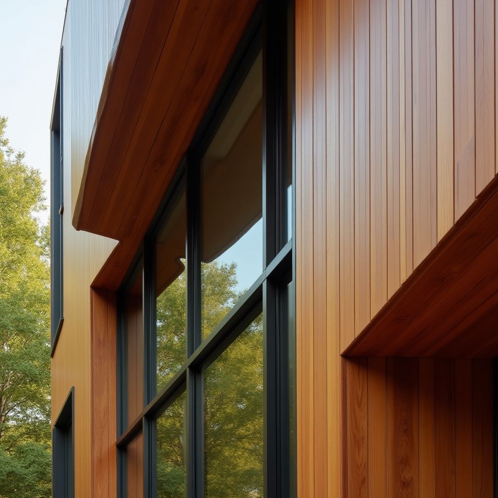 Architectonisch detail van het hotel met hout en glas