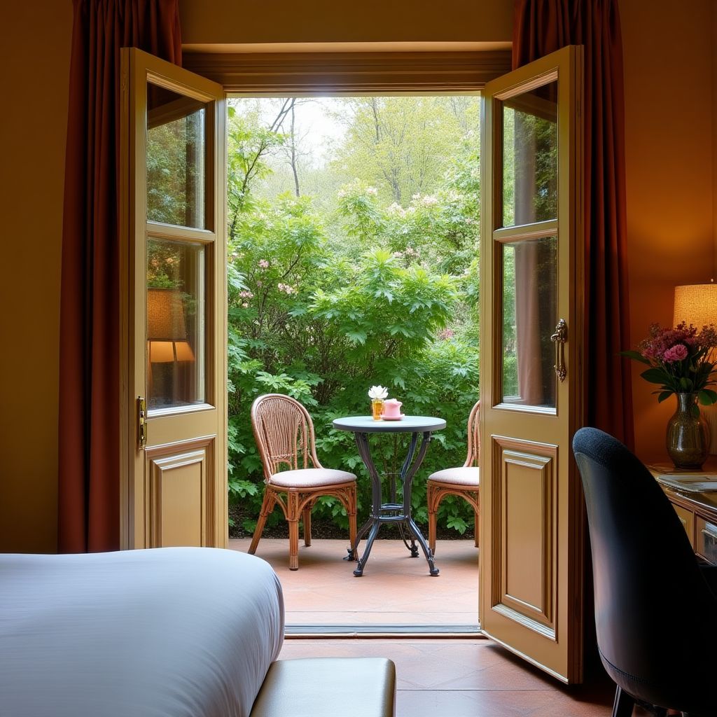 Kamer op de begane grond met een eigen terras en toegang tot de tuin