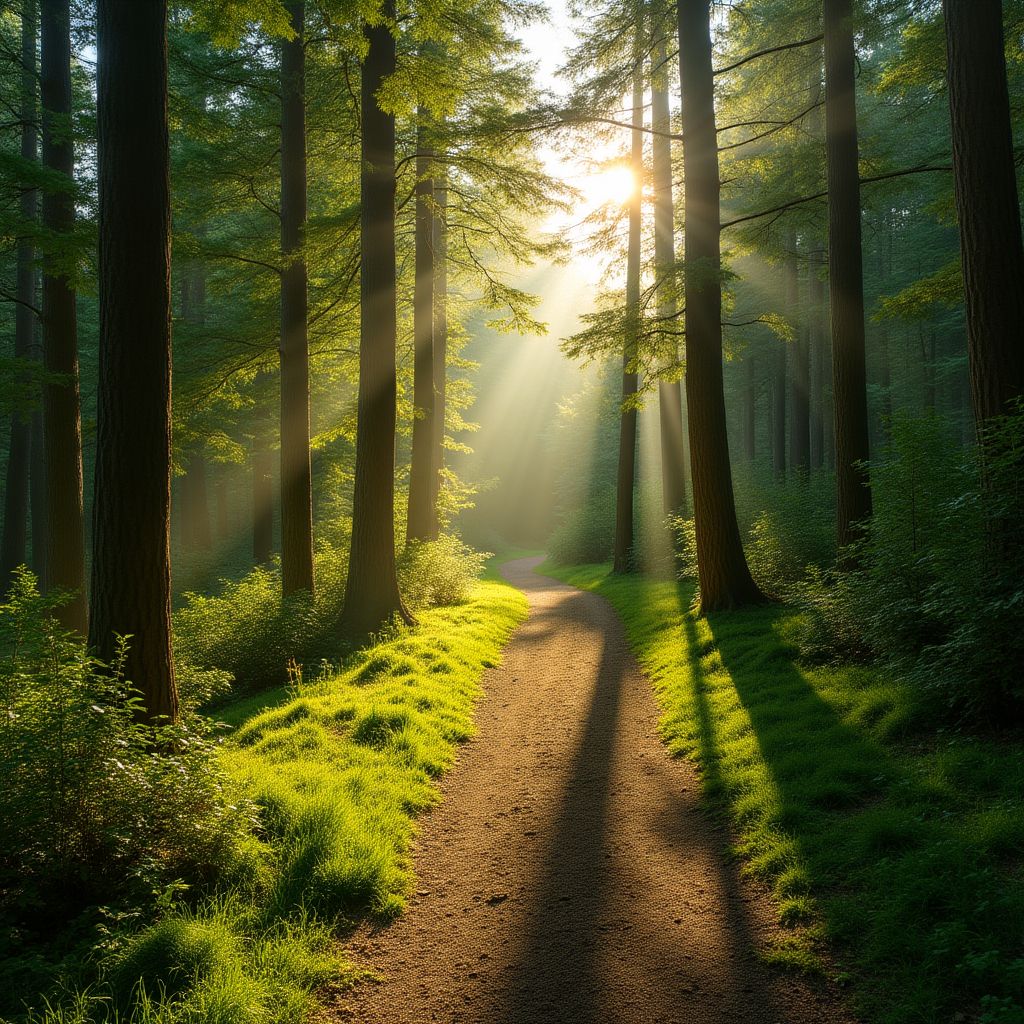 Een prachtig wandelpad door een zonnig bos